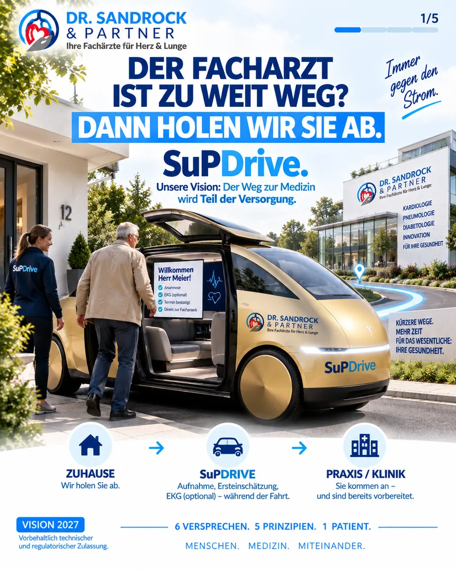 1/5: Der Facharzt ist zu weit weg? Dann holen wir Sie ab.